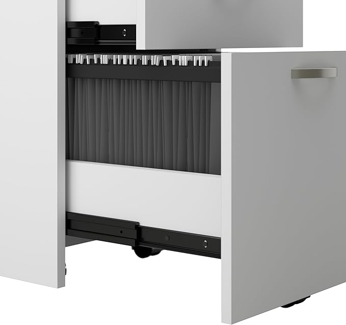 Bush Business Furniture Office in an Hour 4 Person L Shaped Cubicle Desks with Storage, Drawers, and Organizers in Pure White