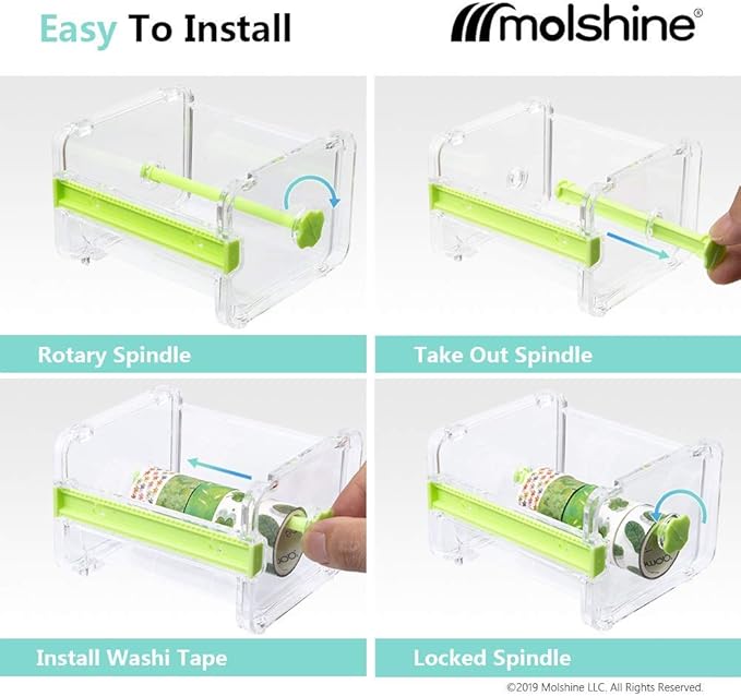 molshine 2 Pack Transparent Desktop Multi Washi Masking Tape Storage Dispenser,Tape Cutter,Tape Roll Holder (Not Include Masking Tape) (Yellow)