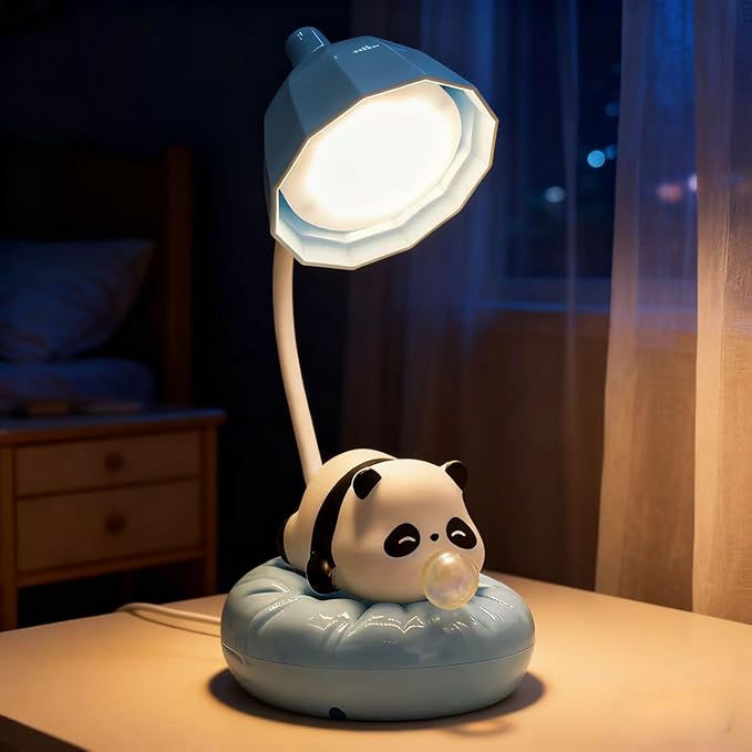 Cute Panda Night Light, Rechargeable Bedside Lamp, 3-Level Touch Control Adjustable, LED Desk Lamp with USB for Bedroom Study Room, Boys Girls Gift (Blue)