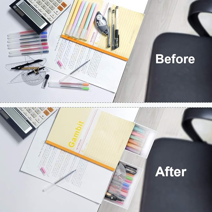 YOOUSOO 2 Pack Under Desk Storage Drawer Organizer, Hidden Slide Out Drawer Attachment, with Self - Adhesive Feature for Desktop and Table Organization, Hidden Under Desk