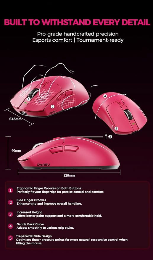 DAREU AE6 Pro Wireless Gaming Mouse, Custom PAW3950 30K Sensor, Wireless/Wired Dual 8K Polling,59g Lightweight, Display Charging Dock, Excimer Coating,3-Mode Connect, Programmable,166H Battery