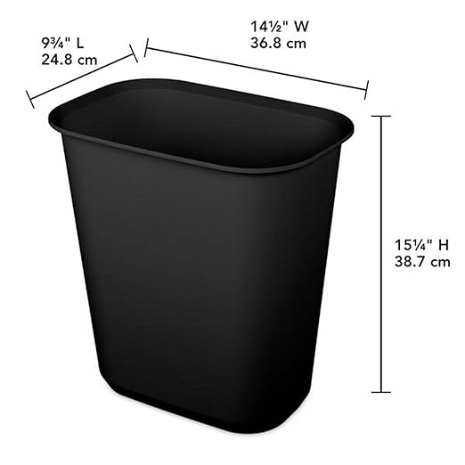 Sterilite 5.5 Gallon Rectangular Wastebasket Easy to Clean Open Top Durable Home Kitchen Trash Bin, Fits 8 Gallon Liner, 24 Pack, Black