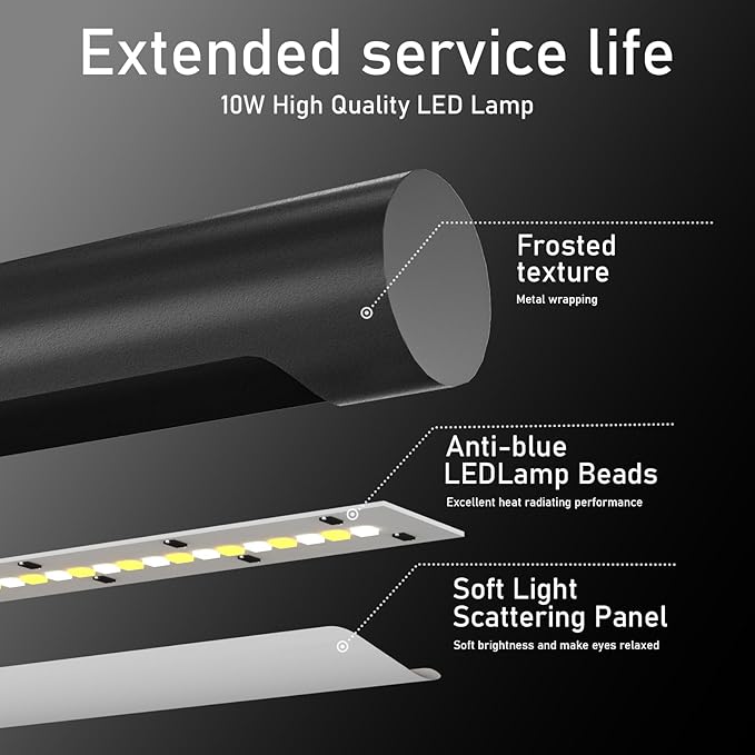LED Desk Lamp for Home Office, Eye-Protecting Desk Light with Base，3 Color 10 Brightness Metal Table lamp,Suitable for Work, Study and Reading (Black)