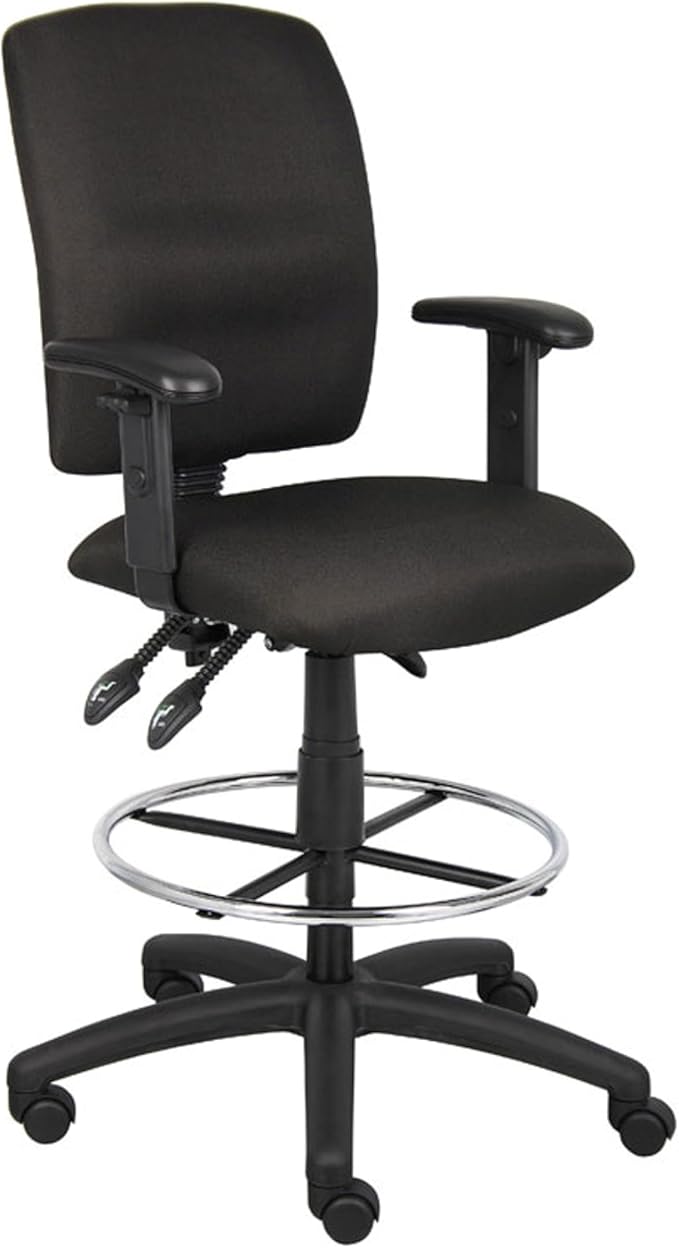 Benzara Jea Drafting Stool, Seat Tilt Lock, Adjustable Arms, Black Crepe