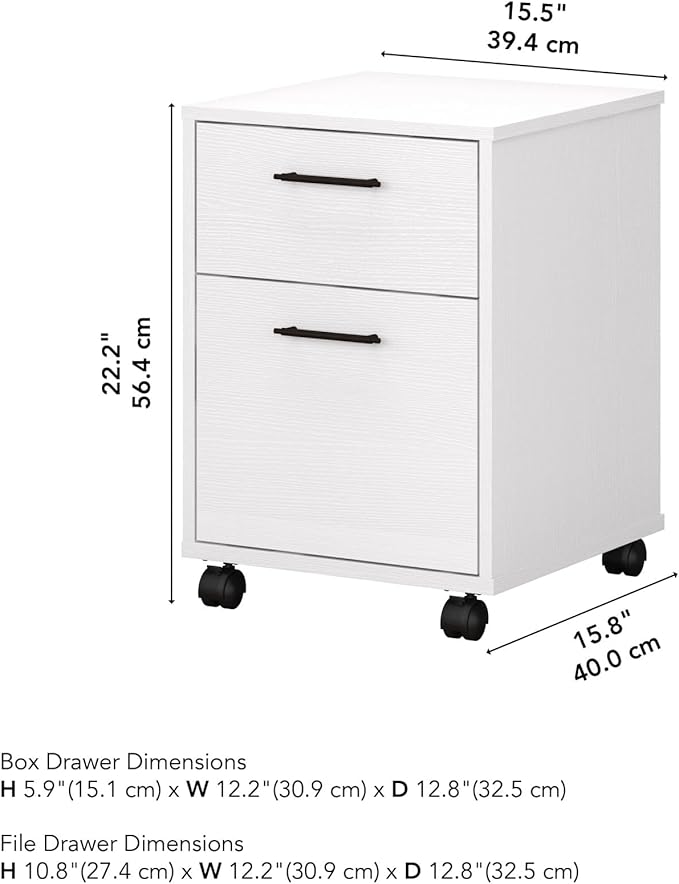 Bush Furniture Key West Rolling File Cabinet,File Cart for Home Office in Pure White Oak,2 Drawer File Cabinet on Wheels