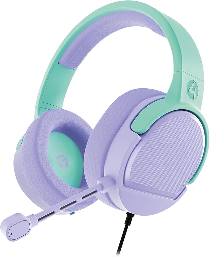 4Gamers Panther Wave - Over Ear Gaming Headset Compatible with PS4/PS5, Xbox, Switch, PC with Flexible Mic, 3.5mm Jack, 1.5m Cable, Lightweight, Comfortable and Durable (Mint & Lavendar)