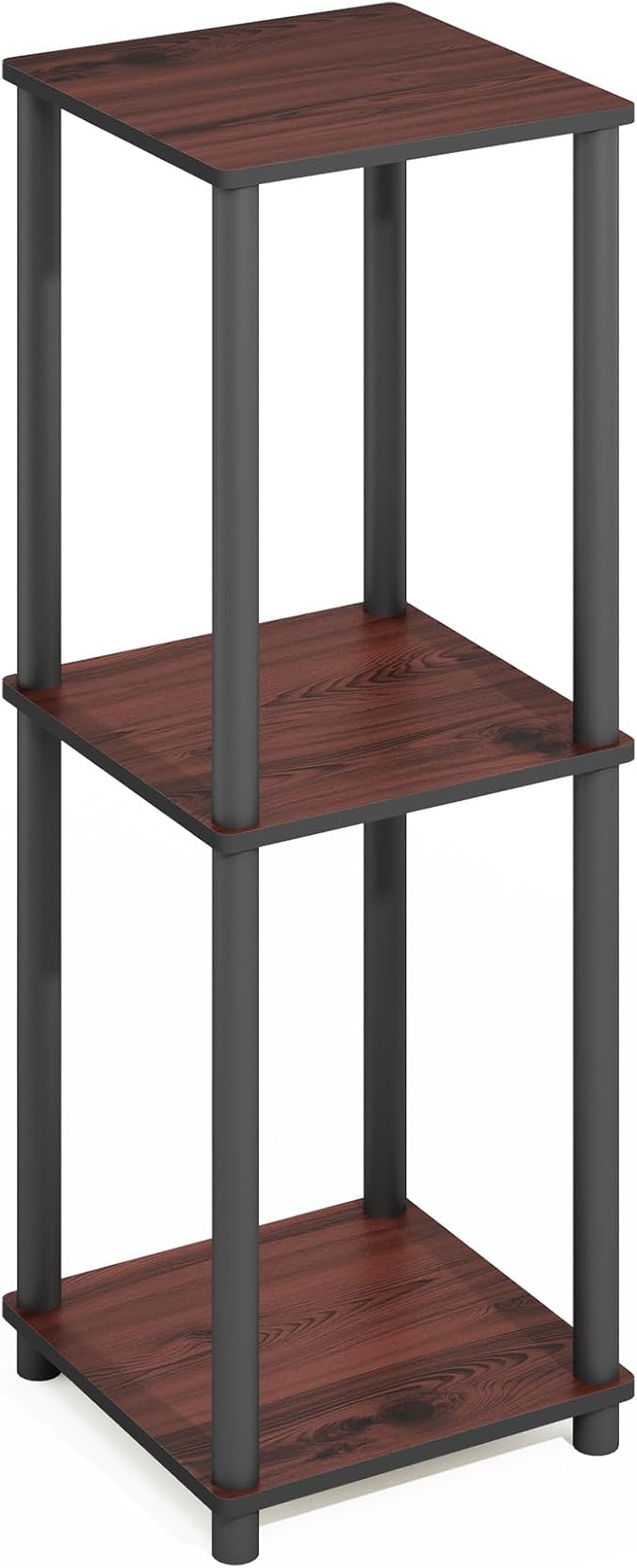 Furinno Turn-N-Tube Set of 2, 2-Tier Book Shelf with Open Shelf, Stackable Bookshelf, Toolless Bookcase with Easy Assembly, 13.4 x 13.4 x 20, for Living Room, Bedroom, Home Office, Dark Cherry/Black