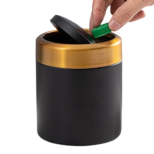Desktop Refuse Receptacle - Slim Trash Organizer, Petite Waste Carrier | Cute Table Bin, Modern Brushed Metal Lid Mechanism, Elegant Stainless Canister Finish Ideal Home, Kitchenette, Nightstan