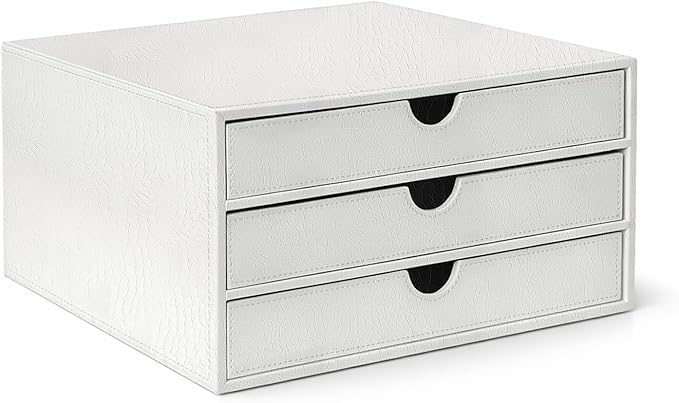 UnionBasic Document Organizer, 3-Drawer File Cabinet Document Storage Box, Office Desktop Filing Organizer, Croco White