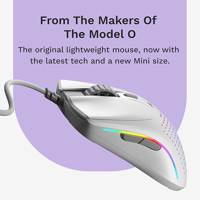 Glorious Gaming - Superlight Wired PC Gaming Mouse with Honeycomb Shell, 6 Programmable Buttons, RGB Lighting & PTFE Skates - Model O 2 Mini, Matte White