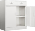 BESFUR Metal Garage Storage Cabinet with Two Lockable Drawers 2 Locking Doors and an Adjustable Shelf, 36" White Metal Short Storage Cabinet for Home Office, Garage,School,Utility Room