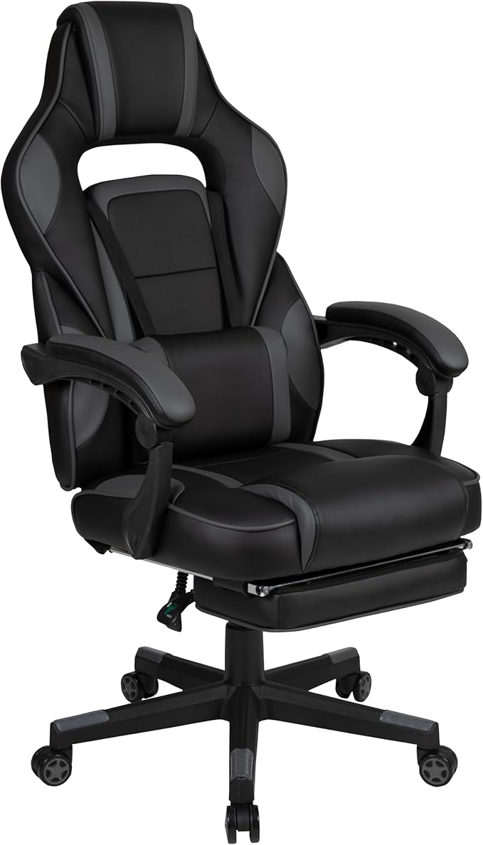 Flash Furniture Black Gaming Desk with Cup Holder/Headphone Hook/2 Wire Management Holes & Black Reclining Back/Arms Gaming Chair with Footrest