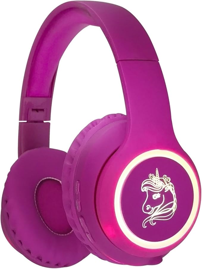 Unicorn Wireless Headphones, LED Light, up ，Kids Headphones Bluetooth with Microphone for School, Travel, Phone, Kindle, PC, TV, MP3 ((Violet)