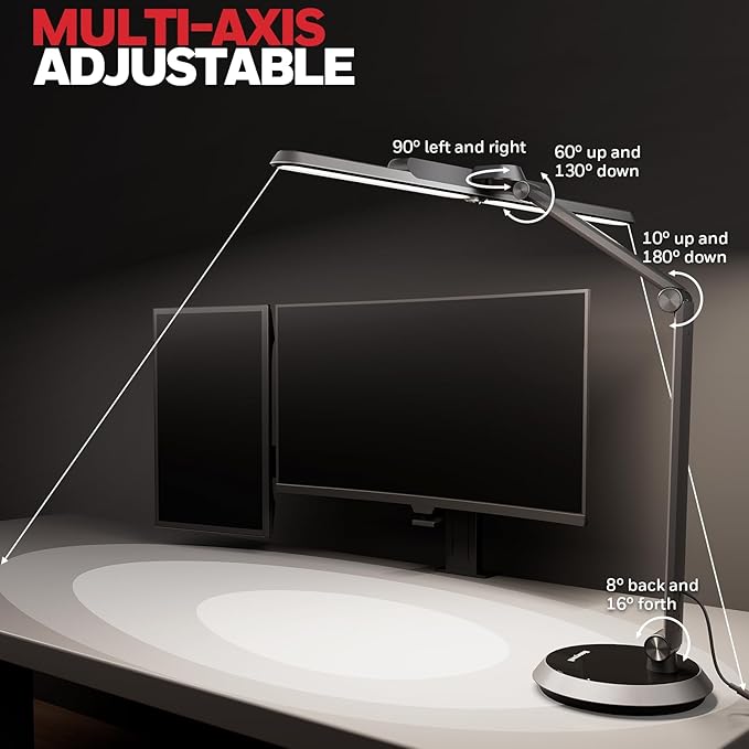 Honeywell Desk Lamp for Home Office, H9 Sunturalux™ Eye-Caring LED Desk Light, 1000LM Dimmable Desk Lamp with Timer and Auto-Sensing, Adjustable Desk Reading Light or Study, Cumputer, Architect