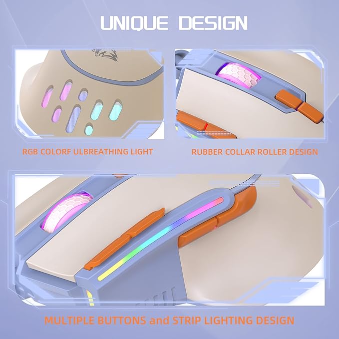 MAGIC-REFINER M2 Wired Gaming Mouse with 6 Types RGB Backlit High Precision Adjustable 12800DPI,PC Gaming Macro Programming Mouse Conform Right Hand Engineering USB Plug Play for Laptop Mac（Blueberry）