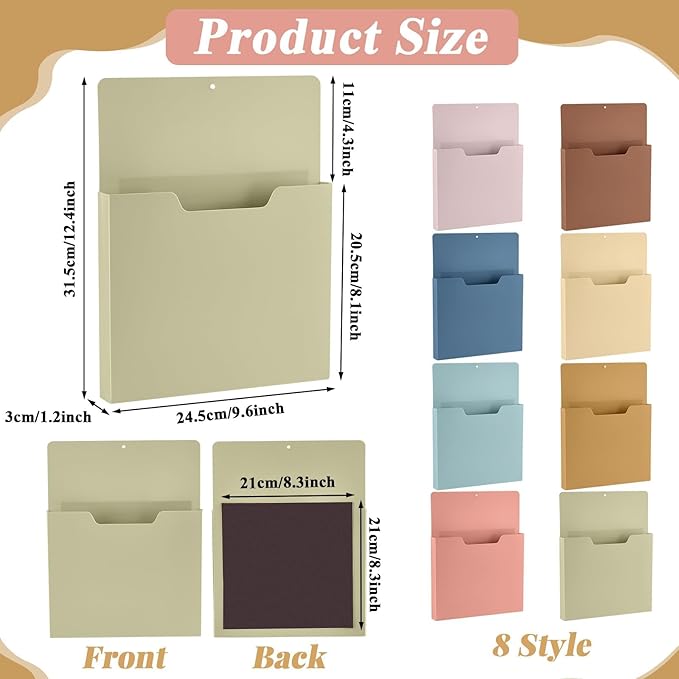 gisgfim 8 Pcs Magnetic Wall File Organizer Magnetic File Paper Holder Hanging Refrigerator Magazine Mail Holder for Planners Letters Documents Whiteboard Classroom Office Home (Boho,10 x 13 Inch)