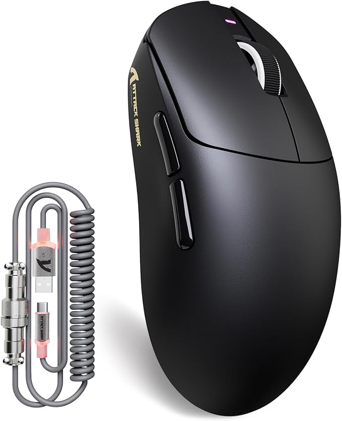ATTACK SHARK X8Plus 55g Superlight Wireless Gaming Mouse with 40K DPI,PAW 3395PRO Sensor, Broadcom BK52820 Chip,HUANO Switch,Web Driver,Tri-Mode Fit Large Hand Mice with RGB Cable -Black