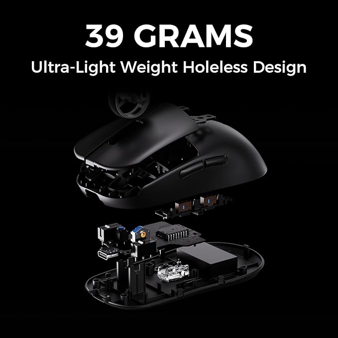 MCHOSE L7 Pro Wireless Gaming Mouse, PAW3395 26K Sensor, Wireless/Wired Dual 8K Polling, 39g Ultra-Light Weight, 2.4GHz RF/BT/Wired Tri-Mode Connection (Pro-PAW3395 26K Sensor, Black)