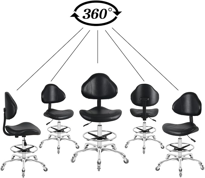 Rolling Swivel Drafting Chair Adjustable Heavy Duty (400lbs) Lumbar Support Task Chair for Home Desk Studio Design Lab(Black)