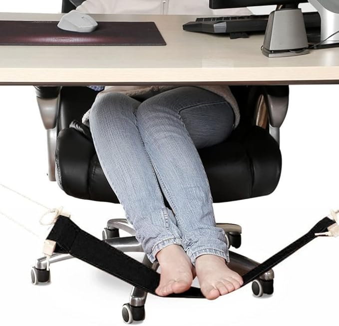 HANABASS Foot Hammock Under Desk Footrest Portable Adjustable Desk Feet Hammock Mini Foot Rest Stand for Home Office Black