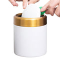 Mini Trash Container - Compact Garbage Bin, Tiny Rubbish Holder | Small Litter Basket, Sleek Circular Swing Cover Top, Durable 304 Steel Waste Compartment Decorative Piece Bathroom, Dorm, Car, Work De