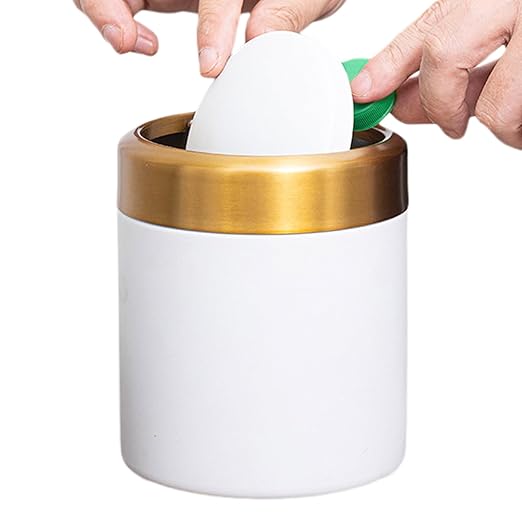 Mini Trash Container - Compact Garbage Bin, Tiny Rubbish Holder | Small Litter Basket, Sleek Circular Swing Cover Top, Durable 304 Steel Waste Compartment Decorative Piece Bathroom, Dorm, Car, Work De