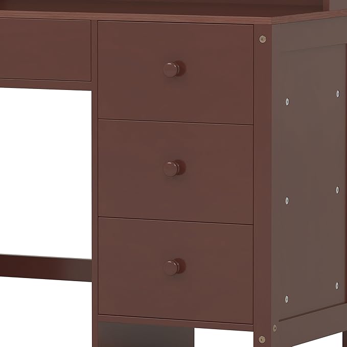 40" Home Executive Desk and Upholstered Chair Set with Bookshelf,Vintage Style Computer Desk with 4 Drawers & Storage Shelf,Study Set for Office, Bedroom or Living Room (Espresso)