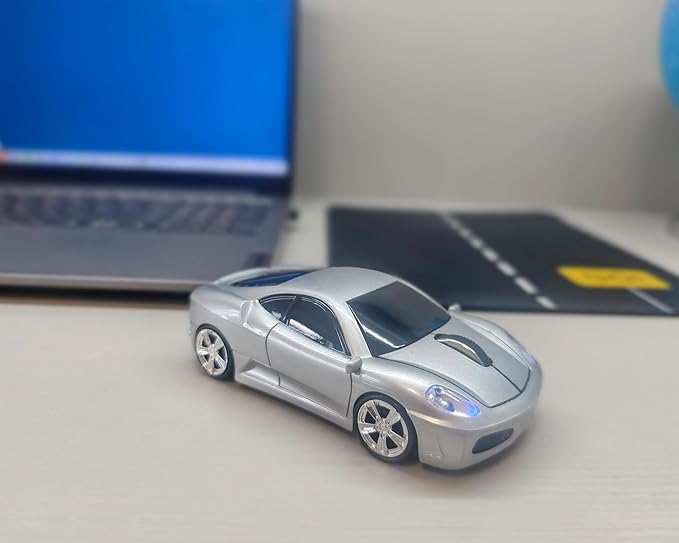Wireless Sports Car Mouse, Cute & Cool Mice for Computer PC Laptop MAC (Silver)