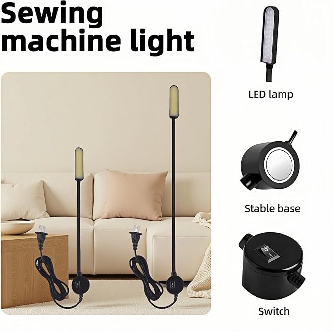 30 LED Sewing Machine Light with Super Strong Magnetic Base -Fully Flexible Silicone Neck Task Lamp for Craft Tables,Drill Press,Desk,Workbench,Lathe & Music Stand - Eye Caring,No Flicker,Durable