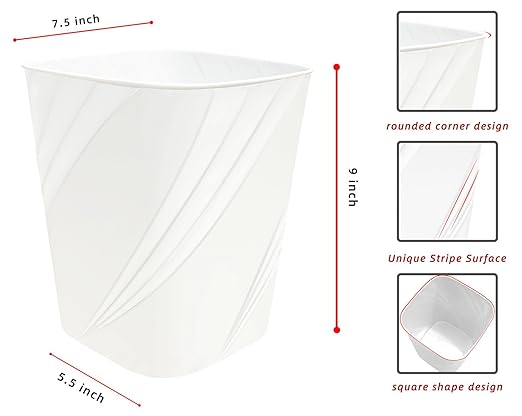 DAJITRE Small Plastic Trash Can Wastebasket Recycling Bin for Bathroom, Dorm, Bedroom，Home Office, Garbage Can for Bedroom, Kids Room (2, White)
