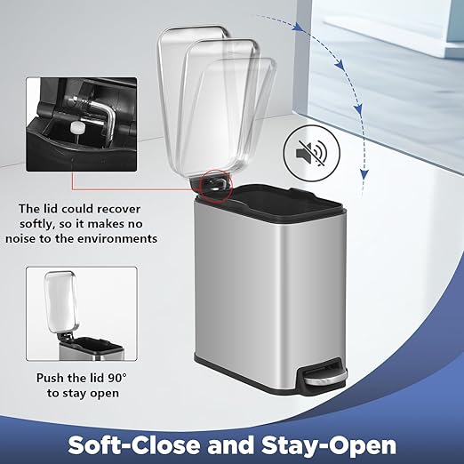 Bigacc 1.3 Gallon Kitchen Trash Can, Stainless Steel Small Trash Can & Mini Garbage Can with Removable Plastic Inner Bucket Lid, Foot Pedal, Waste Bin for Bathroom