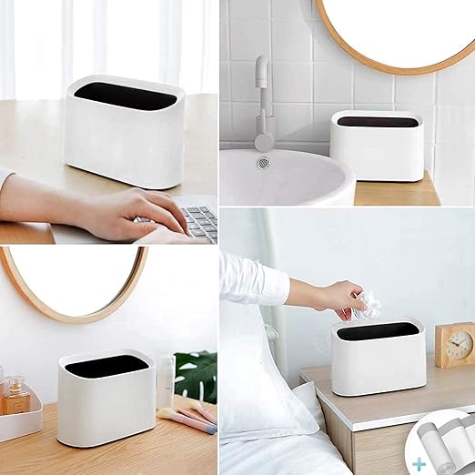 AYADA 0.4 Gal Mini Trash Can for Desk with Inclined Opening, Small Waste Basket Very Tiny for Desktop Vanity Countertop Table Office Laundry Bedside, Slim Thin Plastic Mini Garbage Can (White)