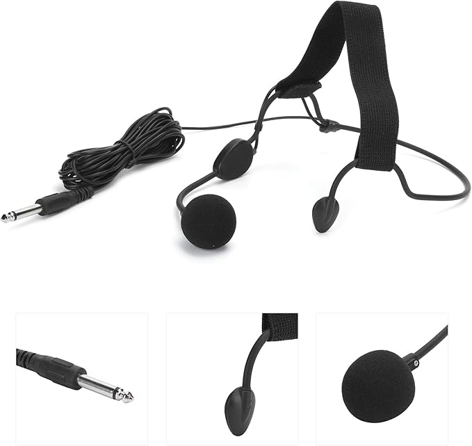 Pwshymi Dynamic Headset Microphone, 6.35MM Jack Headband Headset Microphone Earhook Microphone Portable High-Sensitivity Noise Reduction Dynamic for Singing Headphones