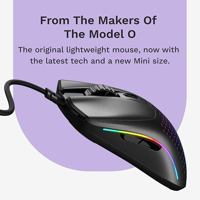 Glorious Gaming - Superlight Wired PC Gaming Mouse with Honeycomb Shell, 6 Programmable Buttons, RGB Lighting & PTFE Skates - Model O 2 Mini, Matte Black