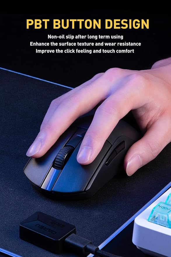 DAREU A950pro 4K Wireless Gaming Mouse:55g Ultra-Lightweight,4KHz Polling Rate,PAW3395 Optical Sensor,26K DPI,5 Programmable Buttons,Support 15min Fast Charging &Tri-Mode Connection (Black)