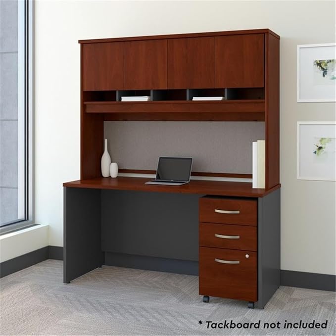 Bush Business Furniture Series C 60W x 24D Office Desk with Hutch and Mobile File Cabinet in Hansen Cherry