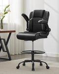 Ergonomic Drafting Chair,Tall Office Chair for Standing Desk with Flip-Up Armrests,Adjustable Foot Ring & Height, High Leather Executive Office Chair for Home,Drawing or Counter Height Use