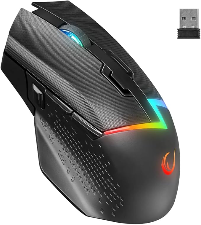 Rampage M3 Wireless Gaming Mouse. 10000 DPI, Tri Mode USB C, Bluetooth, 2.4GHz. 55 hr Battery Life RGB Mouse Designed for Mouse Gamers - Black.