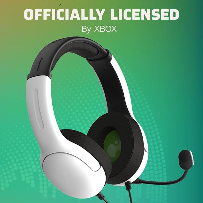 PDP Gaming AIRLITE Headset with Noise-Cancelling Mic, Licensed Microsoft Series X|S, Xbox One Accessories, PC/Windows 10/11, Lightweight Wired Power Stereo Headphones - White