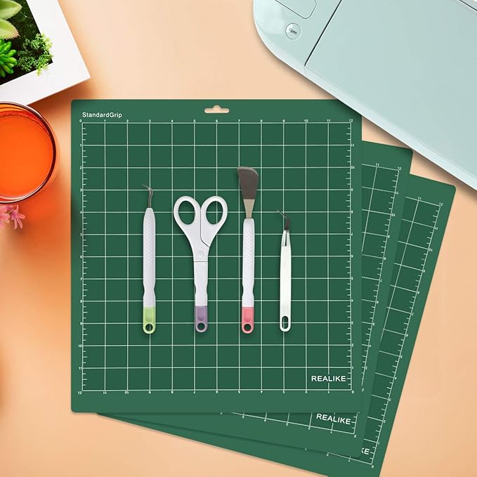 REALIKE StandardGrip Cutting Mat Compatible with Cricut Maker 3/Maker 4/Maker/Explore 3/4/Air 2/Air/One (12x12 Inch 5 Mats), Green Standard Adhesive Sticky Cutting Mats for Crafts