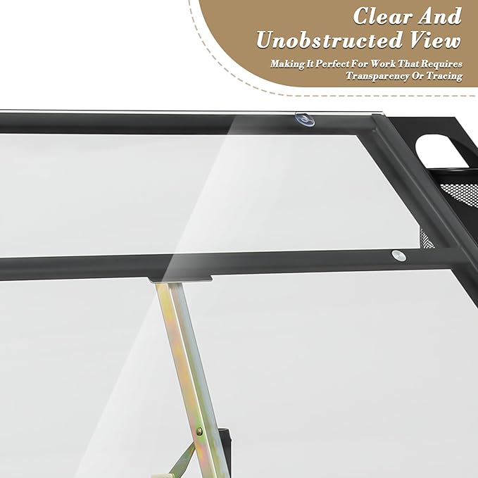 Athena Collection Drafting Table for Artists, Height Adjustable Drawing Table, Dual Desktop Art Desk Metal Frame Art Table Tiltable Craft Desk Paintings Work Station with Stool and Drawers, Black
