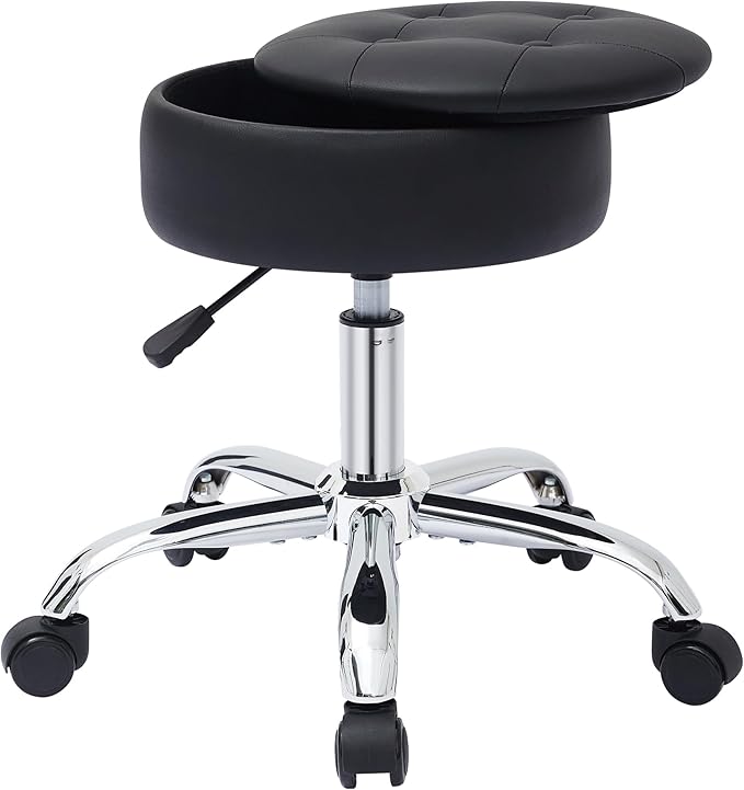 Gitrah Vanity Chair with Wheels Adjustable Vanity Stool with Storage Swivel Vanity Stool for Vanity Rolling Makeup Chair Black