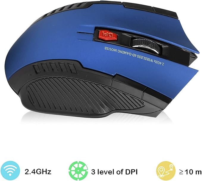 Mechanical Gaming 2.4G Mouse, 1000/1200/1600 3-Speed DPI Ergonomic Mouse with A USB Receiver, for Office/Home/Desktop/Computer/Notebook (Blue)