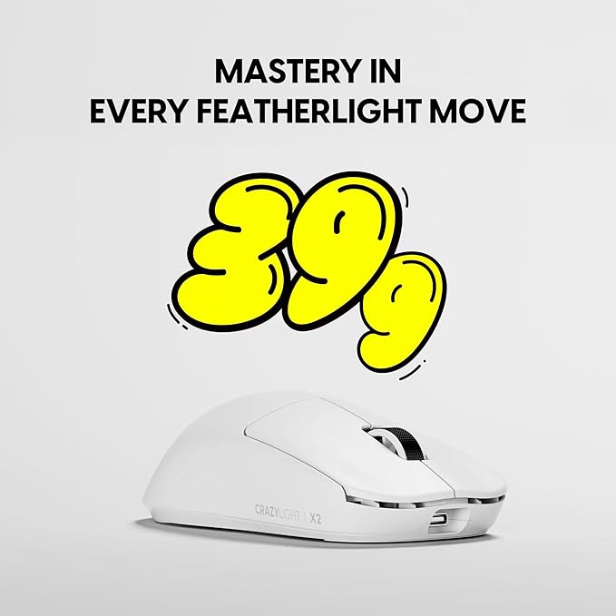 Pulsar Gaming Gears X2 Crazylight Wireless Gaming Mouse, Ultra Lightweight 1.38 oz (39g), Optical Switch, 32000 DPI, 750 IPS, XS-1 Sensor, 8k Compatible (Medium, Uyuni White)