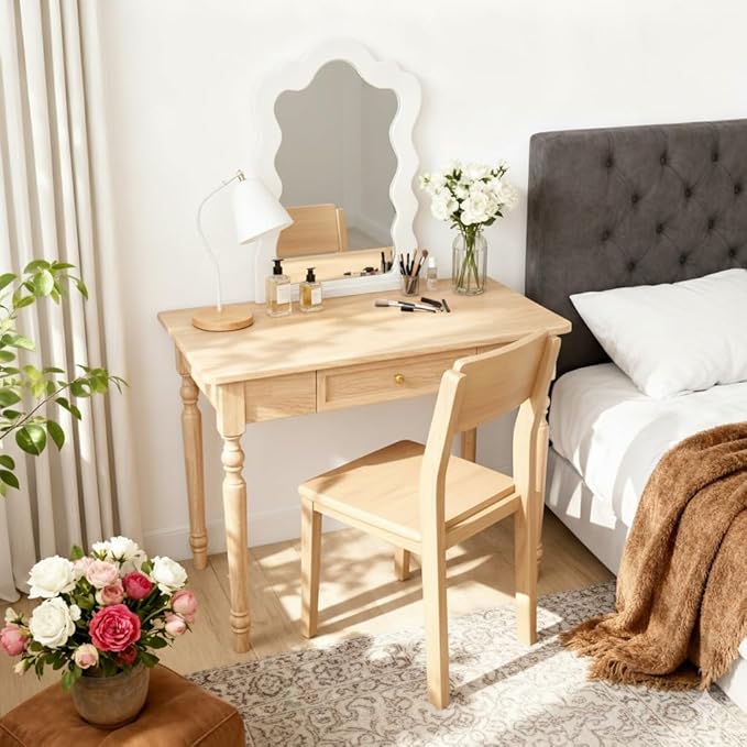 31.5in Country Desk and Chair Set, Home Office Computer Desk with Ergonomic Office Chair, Wooden Writing Desk Study Table, for Bedroom, Office or Student Workstation(Nature,31.5'' x 23.6'' x 29.5'')
