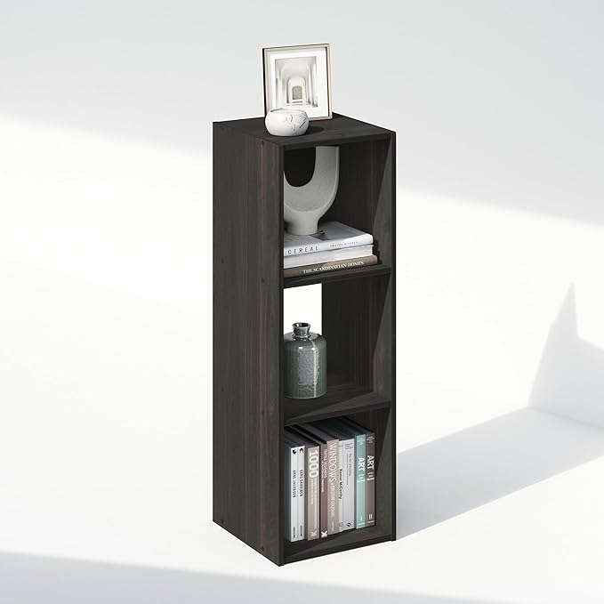 Furinno PELLI Book Shelf, 3-Cube Bookshelf, Cube Storage Organizer Bookcase, 11.7 x 12.1 x 35.4, for Living Room, Bedroom, Home Office, Espresso