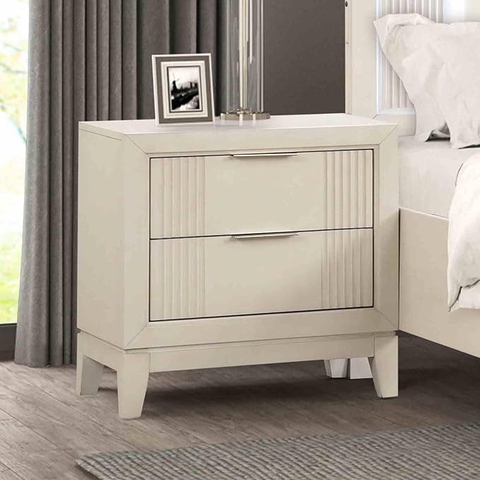 GOWE Antique White 3pc Bedroom Set Queen Size Bed 2X Nightstands LED Headboard Bedroom Furniture Transitional Style Antique White Color Fabric, Foam, Solid Wood, Birch Veneer
