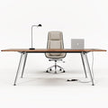60-Inch Executive Desk, Computer Office Desk Workstation with Chrome-Plated Legs and Built-in Power Outlet, Writing Table Business Furniture, Modern Minimalist Style for Home Office, Walnut Brown