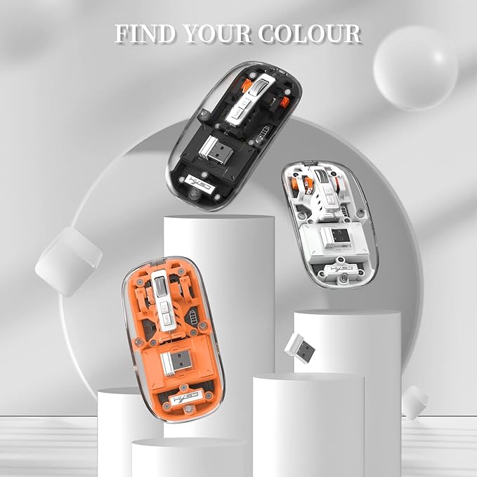 A.JAZZ Wireless Bluetooth5.1&2.4G Mini Lightweight Mouse,Transparent Clear Cool,Rechargeable Silent Computer Mice,Nano USB C Receiver,LED Battery Magic Silm for Office/PC/Mac/Laptop/Apple/ipad(Black)