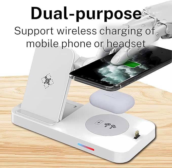 6-in-1 Fast Wireless Charging Station for iPhone 16/15/14/13, Apple Watch Ultra/9/8, AirPods Pro,18W Qi-Certified (B19-C-WHITE)